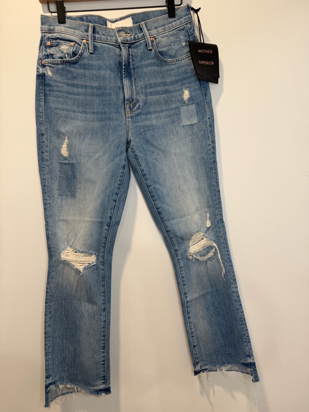 MOTHER Light Blue Distressed Straight-Leg Jeans